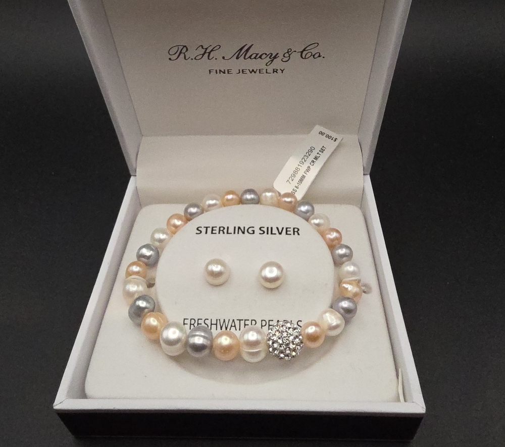 Macy's Fine Jewelry Freshwater Pearl Bracelet/Earring Set